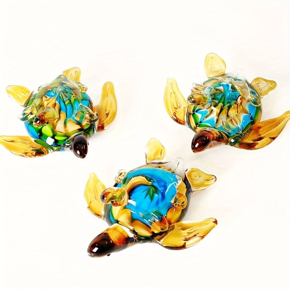 [Hand Blown Glass Turtle] Sea Animal Hand Blown Glass Figurine - Sea Turtle Ornament for Home Decor - Birthday Gift