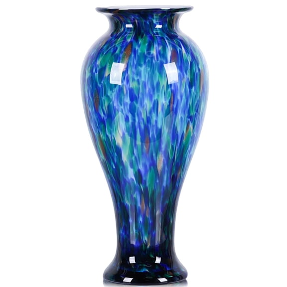 Hand Blown Glass Vase Blue Green Swirl Design 20 Inch Tall Floor Vase