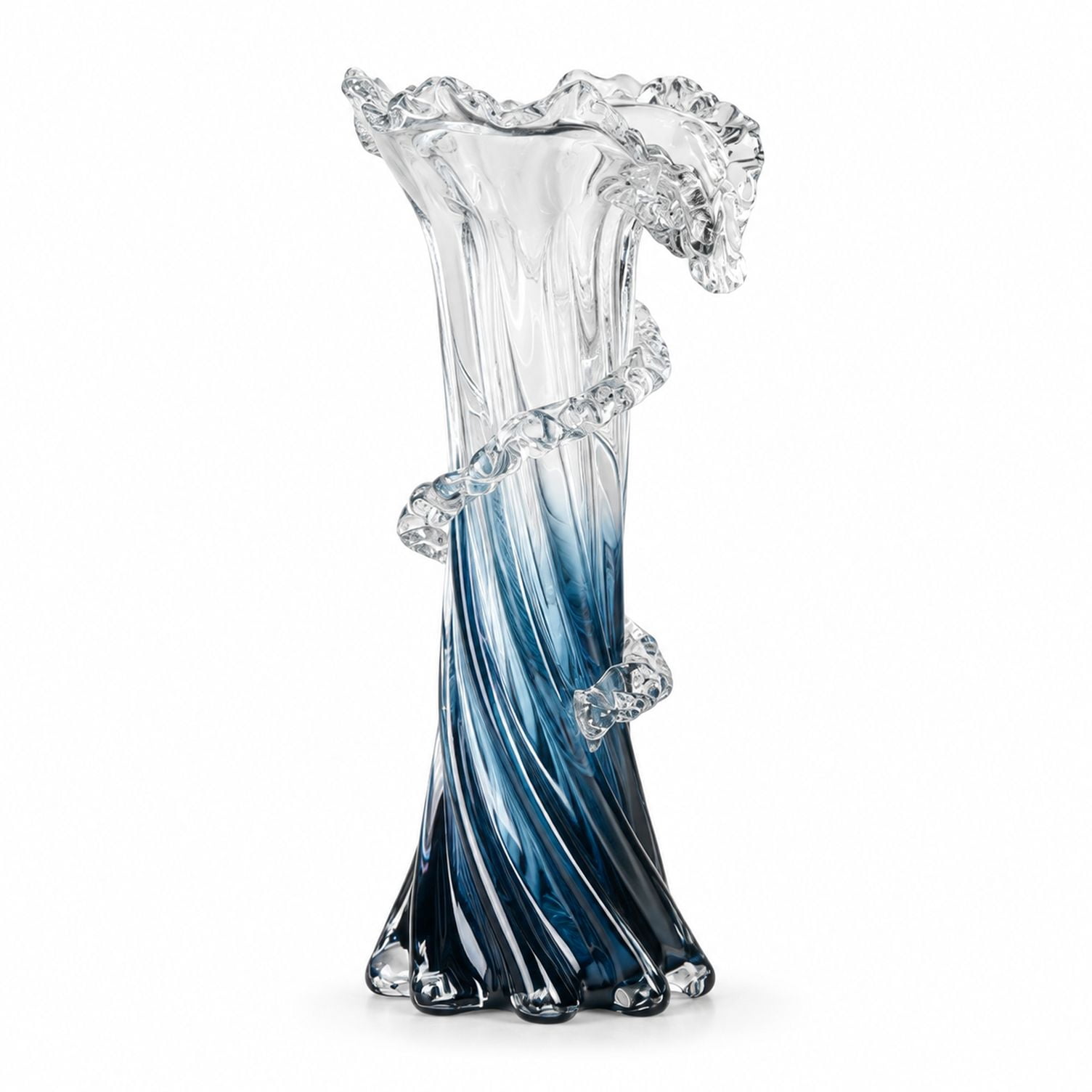 Hand Blown Glass Vase, Ocean Wave Gradient Design, Blue White, for ...