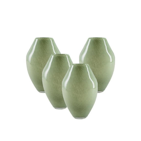Hand-Blown Glass Vases, Marbling Pattern, Jade Green, Pack of 4