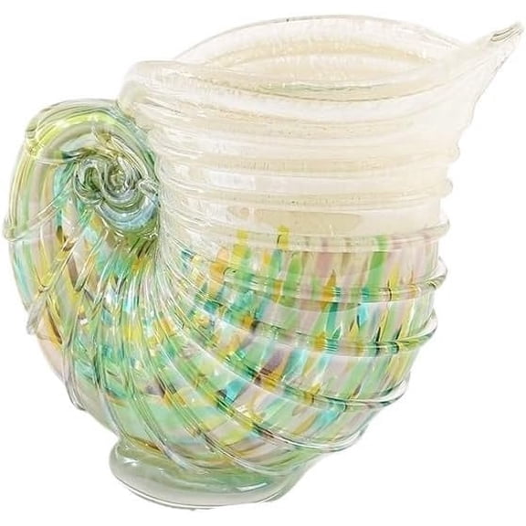 Hand-Blown Glass Conch Shell Vase, Coastal Home Decor, Green, 7.5" x 9.5"