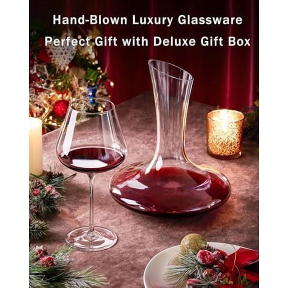 Hand Blown Italian Style Crystal Burgundy Wine Glasses - Lead-Free Premium Crystal Clear Glass - Set of 2-21 Ounce - Gift-Box for any Occasion