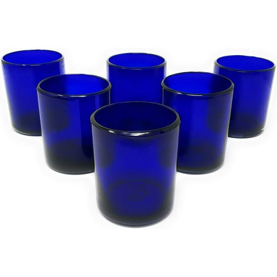 Hand Blown Mexican Drinking Glasses - Set of 6 Cobalt Tumbler Glasses (10 oz each)