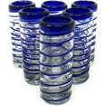 thumbnail image 1 of Hand Blown Mexican Tequila Shot Glasses – Set of 6 Blue Spiral Shot Glasses 2 oz, 1 of 6