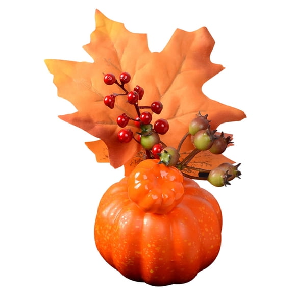 Hand-Blown Pumpkin with Artificial Flower Decoration Collectible Figurine, Pumpkin Decor for Fall Harvest Halloween Thanksgiving Table Decoration, 5.9x5.9x3.1 inch