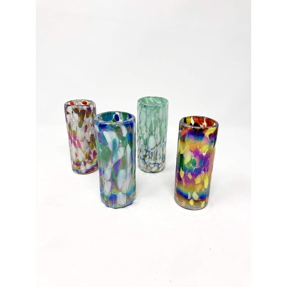 Hand Blown Shot Glasses From Mexico - BDD - Set of 4 (The Confetti Iridescent Collection)