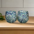 thumbnail image 1 of Hand Blown Stemless Wine Glass | Blue Green Confetti Design (Setof6), 1 of 5