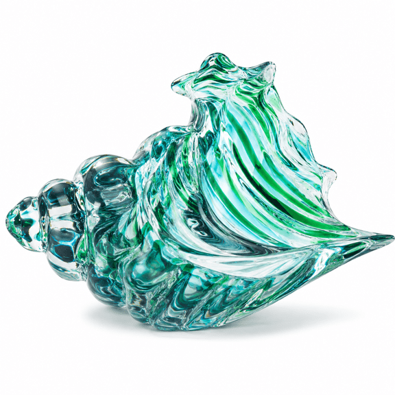 Hand-Blown Teal Glass Conch Shell Sculpture, Coastal Sea Glass Figurine for Shelf, Tabletop and Beach-Inspired Home Decor