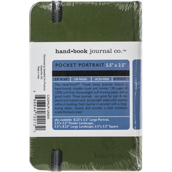 Hand Book Travelogue Drawing Journal 3.5"X5.5" 64 Sheets-Portrait - Cadmium Green