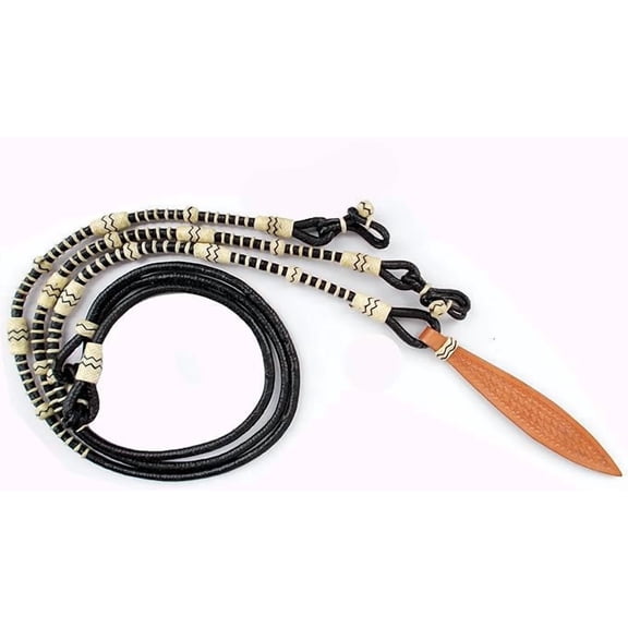 Hand-Braided Black Rope Romal Reins  Natural Knot Rawhide Leather Horse Tack, Handmade Ranch Rope Reins for Western Riding