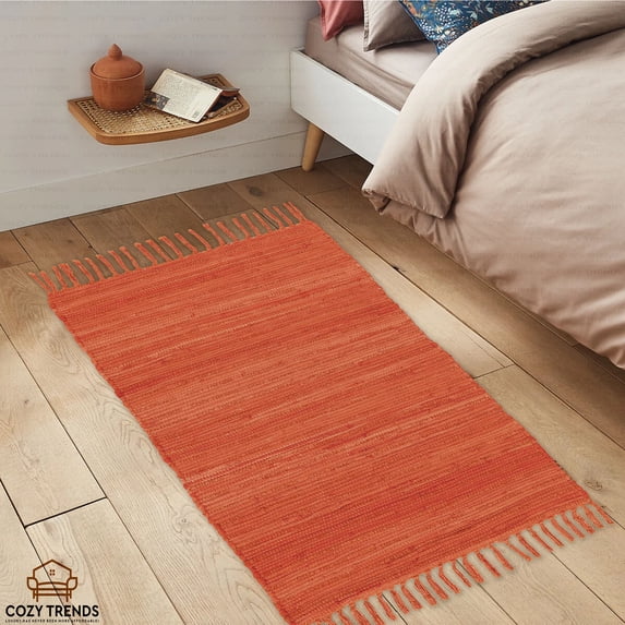 Hand Braided Bohemian Indian Traditional Colorful Cotton Chindi Area Rug Home Decor Rug Rag 24''x36'' with Tassel Fringes Machine Washable