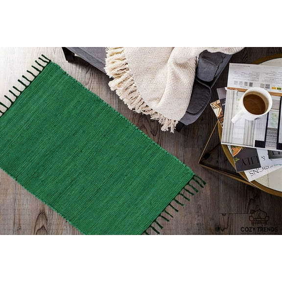 Hand Braided Cotton Rag Rug 24''x36''- 2x3'- Multicolor Chindi Rug - Washable & Reversible with Tassel