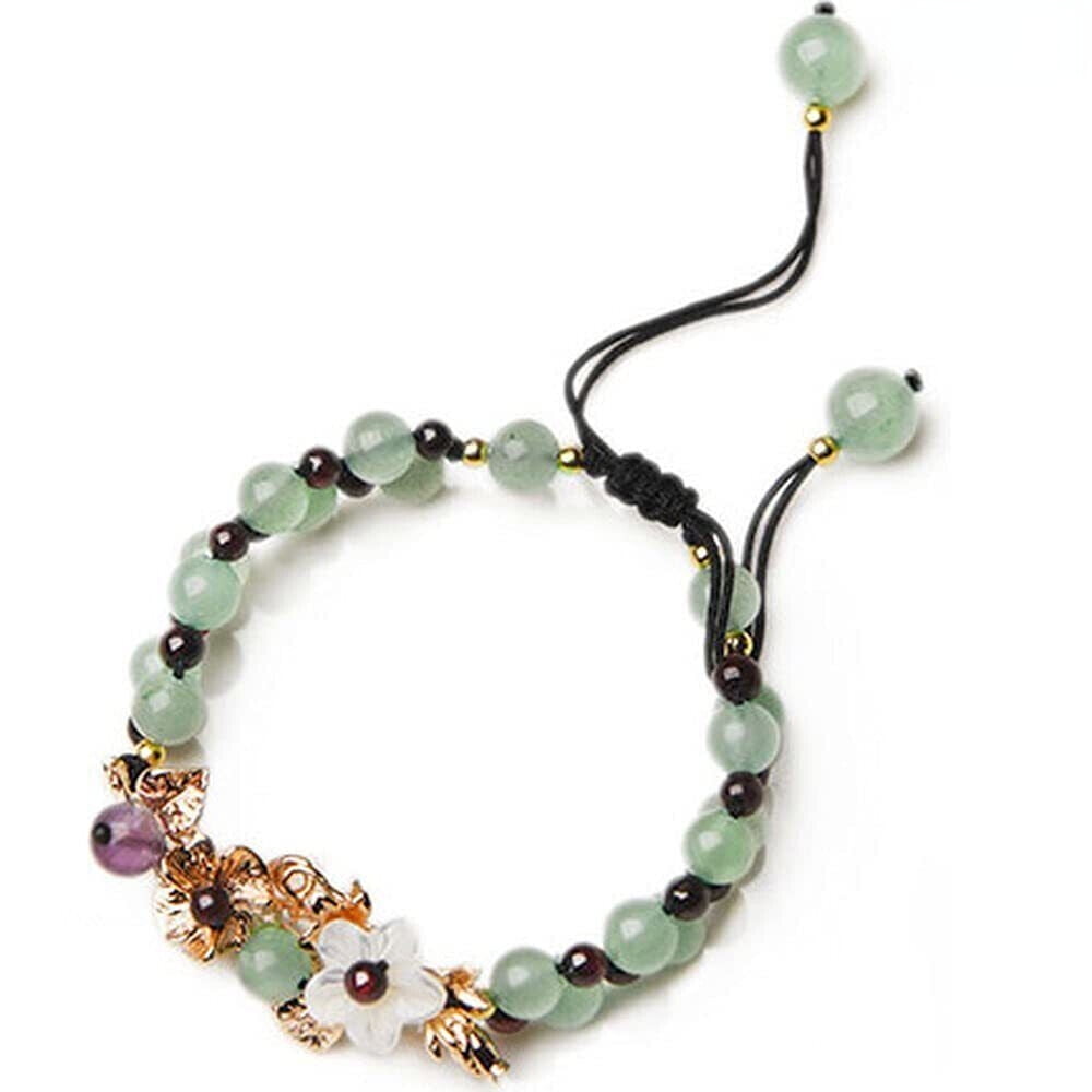 Hand Braided Flowers Bracelets Amulet Natural Jade Beads Bracelets Bangle Women