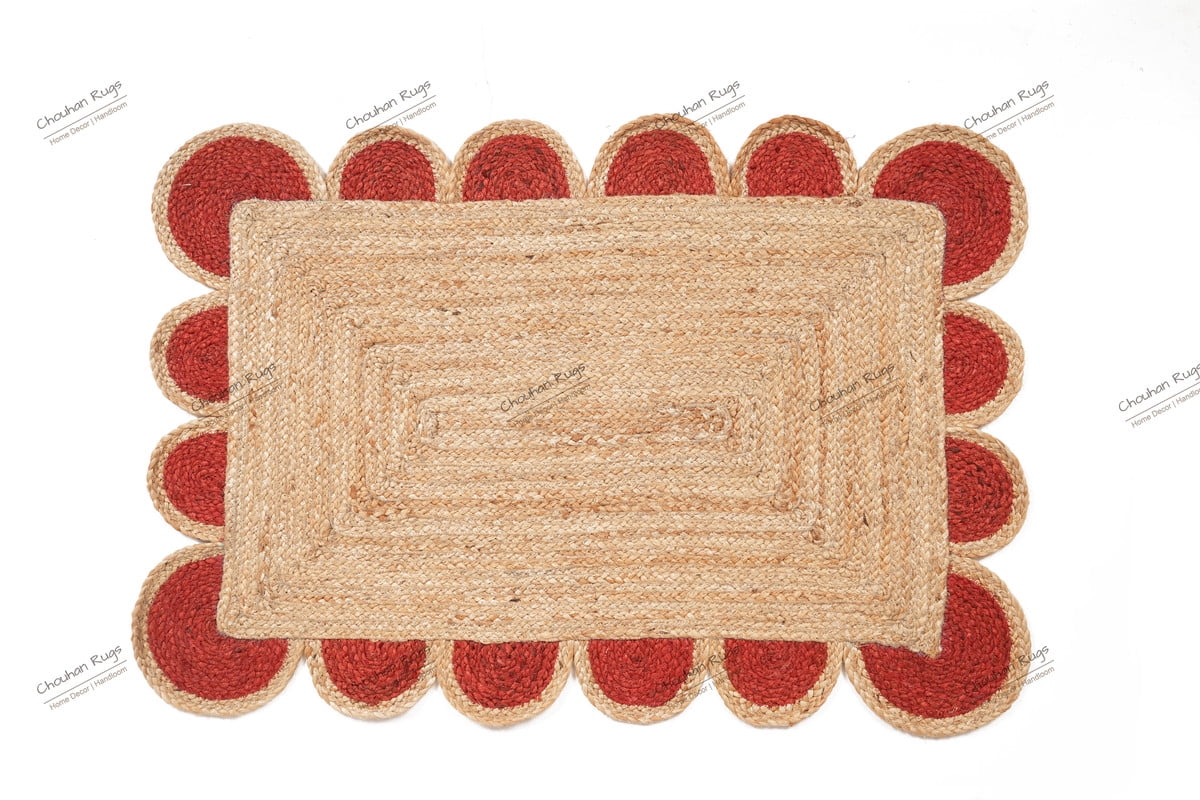 Hand Braided Natural Jute Rug Beige and Red Area Rug Rectangle Rug