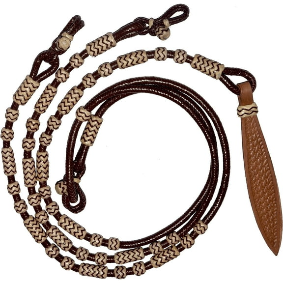 Hand-Braided Roper Reins with Natural Brown Knots  Rawhide Leather Horse Tack, Handmade Ranch Rope with 52" Romel