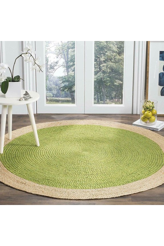 Hand Braided Round Shape Living Room Area Rug Kitchen Outdoor Indoor Garden Rag Rug Carpet Yellow Dye 9" Square Feet (108x108 Inch)