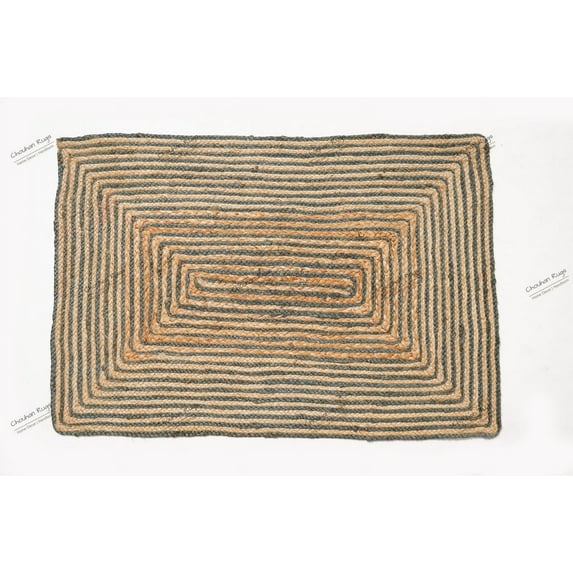 Hand Braided Rug Area Rug Natural Jute Grey Scalloped Rectangle Rug