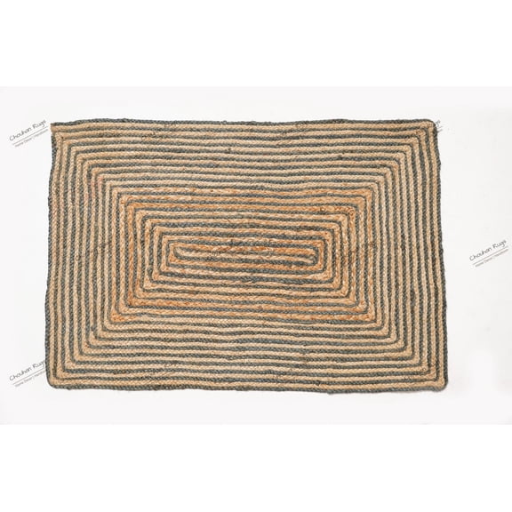 Hand Braided Rug Area Rug Natural Jute Grey Scalloped Rectangle Rug