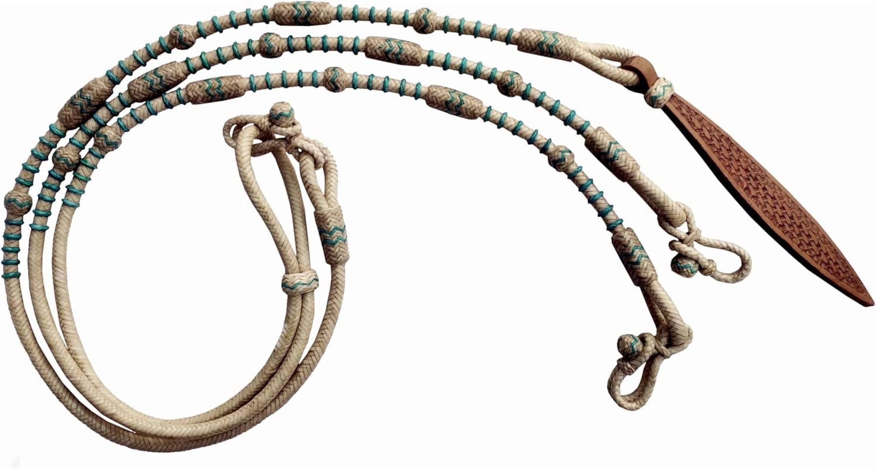 Hand-Braided Turquoise Rawhide Romal Reins – 8.5 Ft Rein with 52