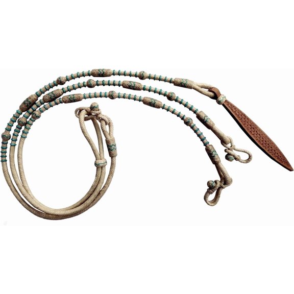 Hand-Braided Turquoise Rawhide Romal Reins  8.5 Ft Rein with 52" Romel, Premium Natural Leather Horse Tack