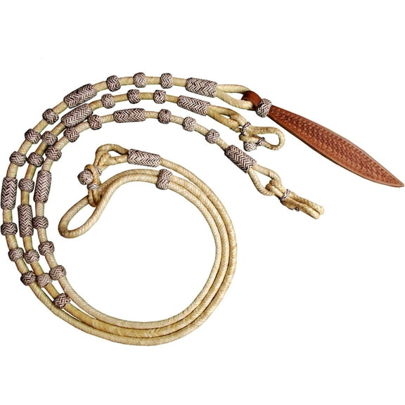 Hand-Braided Zebra Print Rawhide Romal Reins  Genuine Rawhide Leather Horse Tack with Knots, Premium Ranch Rope