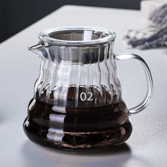 Hand Brewed Coffee Pot Drip Filter Pour Over Carafe - Borosilicate Glass Coffee Maker with Wooden Base for Home Kitchen Office Café Brewing - 12 oz Capacity