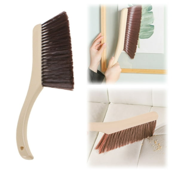 Hand Broom Brush, 2025 New Dust Brush for Cleaning, Wood Block Hand Brush, Soft Bristle Cleaning Brush for Car Bed Furniture Clothes Garden Couch Draft (Curved Handle), Home Cleaning Supplies