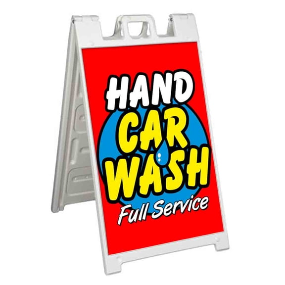 Hand Car Wash Full Service (24" X 36") Standard A-Frame Signicade, Includes Decal Applied To Stand