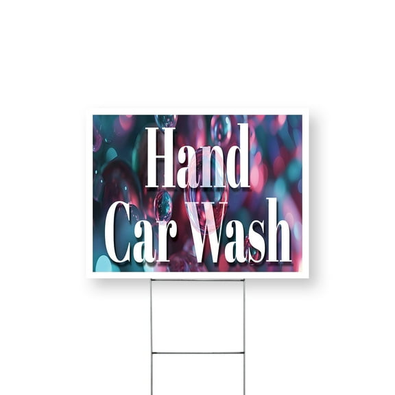 Hand Car Wash Yard Sign 12 Inch x 16 Inch Single Sided Weatherproof Heavy-Duty Plastic with Stake | Quality Cleaning, Attention to Detail, Affordable Rates | Made in USA