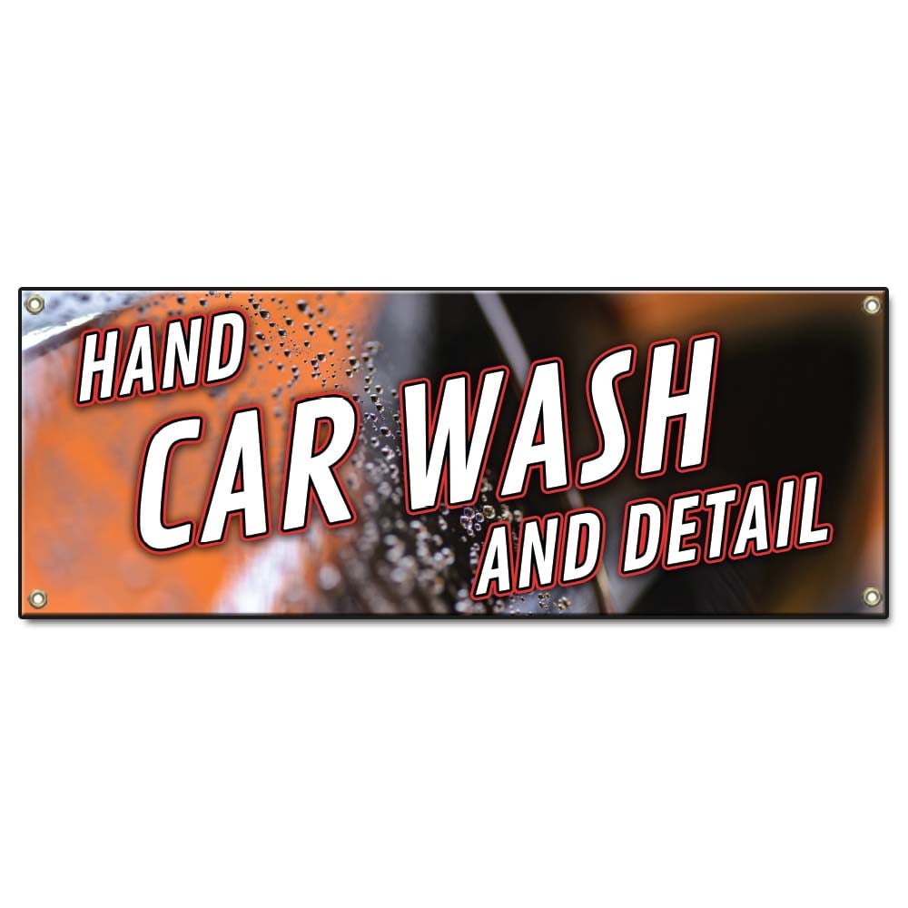 Hand Car Wash and Detail 24" X 72" Banner Heavy Duty 13oz. Outdoor