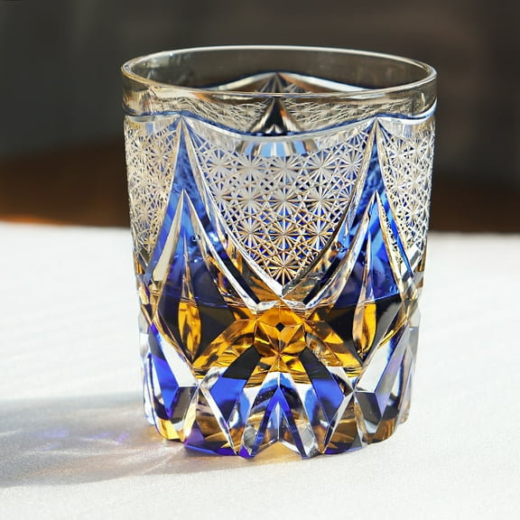 Hand Carved 250ml 8oz Amber Blue Spirit Drinking Glass Custom Cocktail Glass in Stock for Wedding and Christmas Season