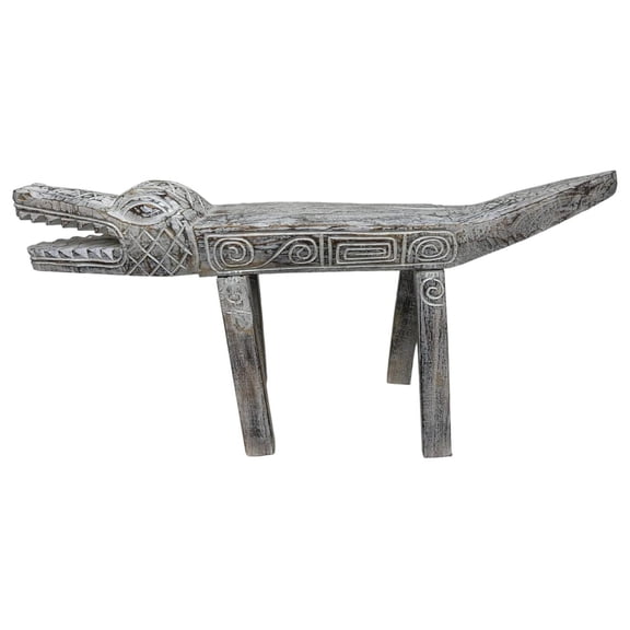 Hand Carved Alligator Crocodile Primitive Wood Chair White Statue Huge