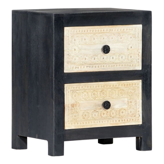 Hand Carved Bedside Cabinet Gray 15.7"x11.8"x19.7" Solid Wood Nightstand with 2 Drawers - Bedroom Furniture for Storage & Decor
