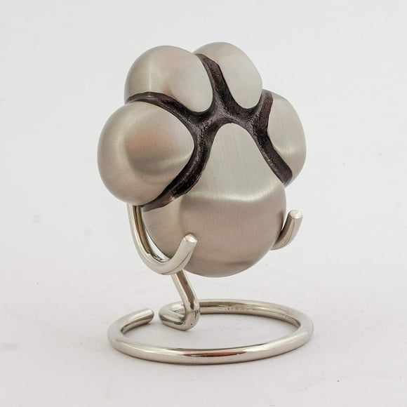 Hand Carved Brass Pewter Paw Pet Keepsake Cremation Urn - Memorial Urns of Pets, Dogs, Cats - Metal Burial Urn - Token