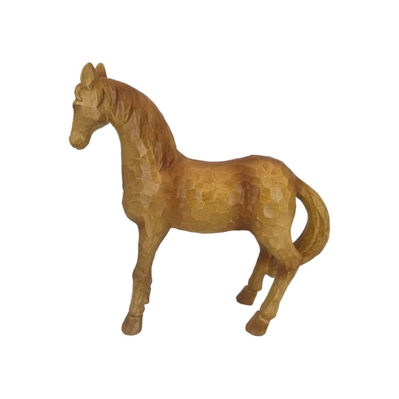 Hand Carved Brownish-yellow Horse Statue - Rustic Resin Farmhouse Decor for Home & Garden