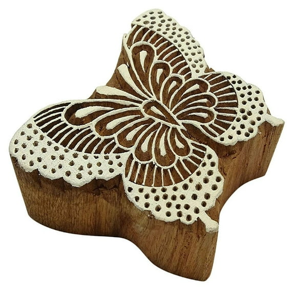 Hand Carved Butterfly Pattern Textile Wood Stamp Printing Blocks Wooden Block
