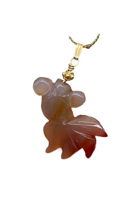 Hand Carved Carnelian Agate Koi Gold Fish Pendant | 1 3/4" Long |