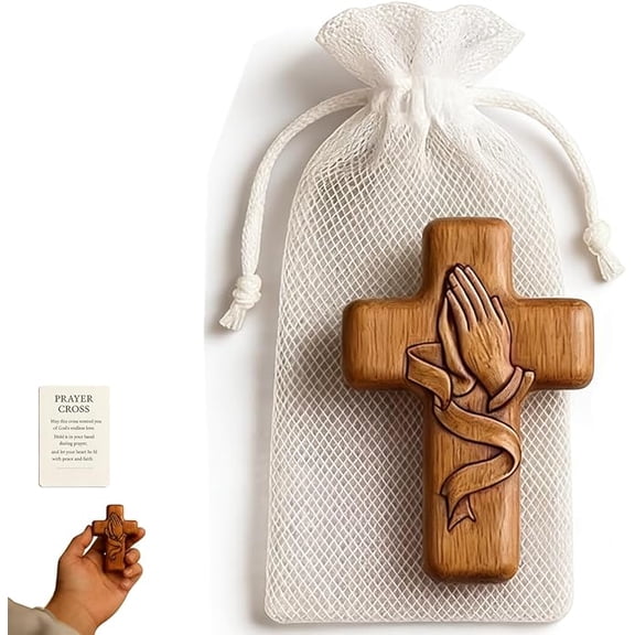 Hand-Carved Classic Pocket Prayer Cross Gift Ensemble,Hand-Carved Wooden Crosses,A Cherished Symbol of Peace, Handmade Portable Catholic Altar for Daily,Christian Religious Keepsake