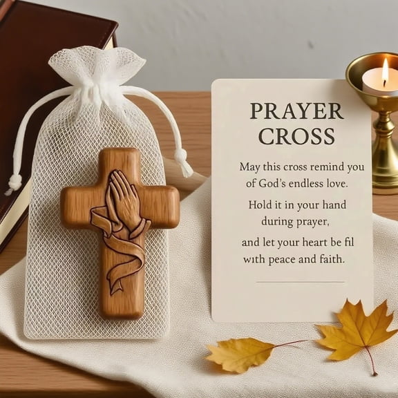 Hand-Carved Classic Pocket Prayer Cross Gift Ensemble:Handmade Portable Catholic Altar for Daily & Devotion Christian Faith Card Wooden Easter Decoration(1PC)