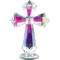 thumbnail image 1 of Hand-Carved Crystal Cross Desk Decor - 6 Inch Spiritual Gift for Christians, Clear K9 Crystal Religious Figurine with 360° Faceted Design, Home Altar & Office Inspirational Ornament (Multi-Colored), 1 of 8