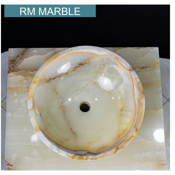 Hand Carved Designed Onyx Marble Round Plain Pedestal Sink Wash Basin Sink for Home & Kitchen Decoration