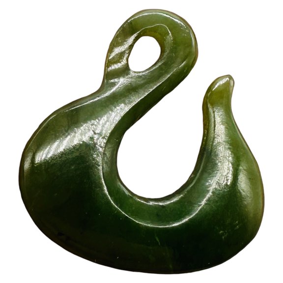 Hand Carved Genuine Jade Maori "Power" Fishhook Pendant Bead