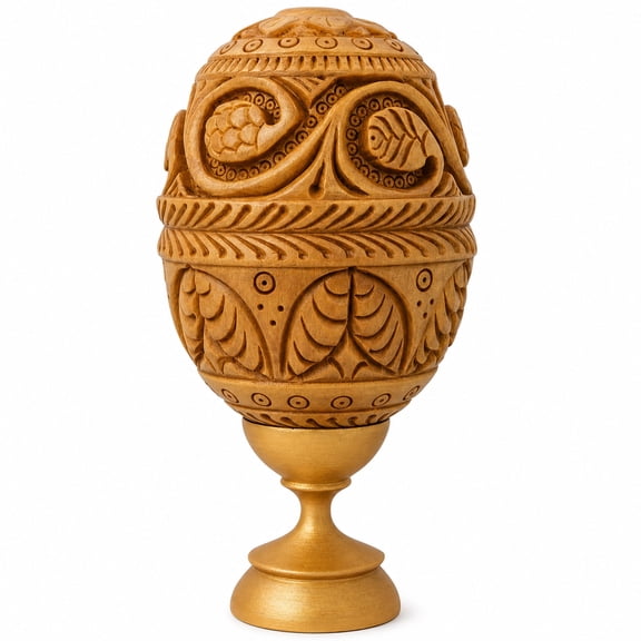 Hand Carved Grape Vines Wooden Easter Egg