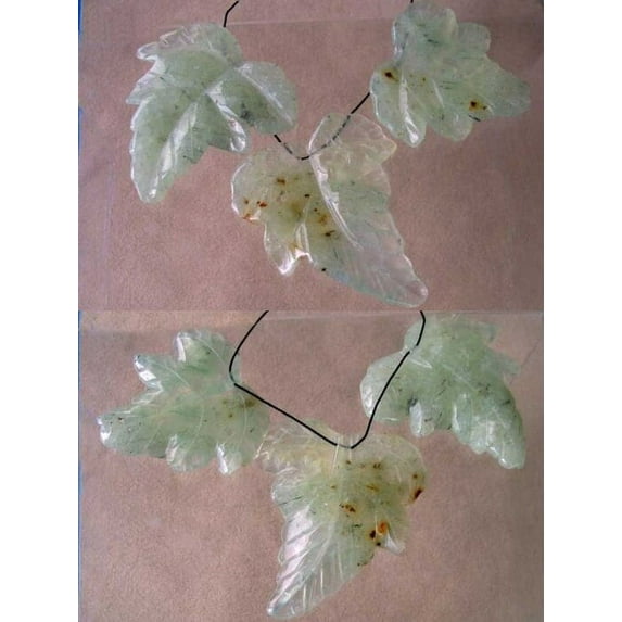Hand Carved Green Prehnite Leaf Briolette 3 Bead Set 009885B