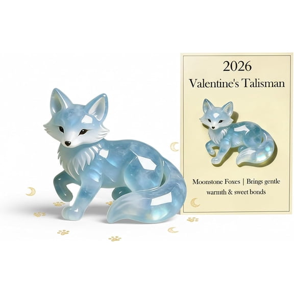 Hand-Carved & Hand-Painted Moonstone Fox Talisman - Symbol of Gentle Warmth & Sweet Bonds, Valentine Keepsake Figurine, Symbol of Warmth & Love, Valentine Gift for Lovers, Family & Kids (Blue)