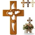 thumbnail image 1 of Hand-Carved Intertwined Hearts Wooden Cross, Handmade Wood with Intertwined Hearts, Hanging Hand Carved Marriage Cross for Wall Decoration (Natural), 1 of 8