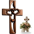 thumbnail image 1 of Hand-Carved Intertwined Hearts Wooden Cross, Handmade Wooden Marriage Cross For Wall, Easy to Hang & Lightweight, Faith Home Decor Gift For Wedding, Anniversary, Housewarming 1PCS-A, 1 of 6
