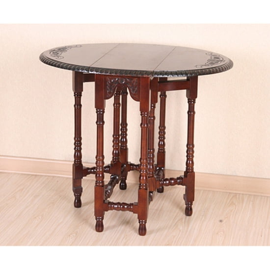 Hand-Carved Mahogany Drop-Leaf Oval Table