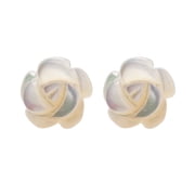Hand Carved Natural Semi Precious Stone Flower Stud Earrings 10 mm Mother of Pearl