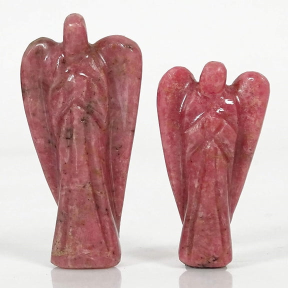 Hand Carved Pink Rhodonite Stone Angel Pocket Crystal Guardian Reiki Healing Figurines Statue With Gift Box